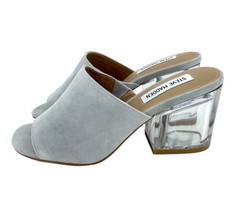 Steve Madden Dalis Grey Suede Leather Sandals Slip On Mule Clear Block Heel SZ 6 - $119.00