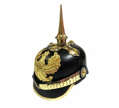 German Pickel haube Black Leather Helmet Prussian Helmet WW1 Long Spike - $109.23
