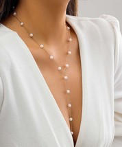 6mm South Sea White Shell Pearl Beads Drop Lariat Necklace in 925 Silver - 20" - £50.35 GBP