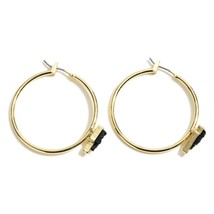 Black Lightning Druzy Gold Hoop Earrings - £11.07 GBP