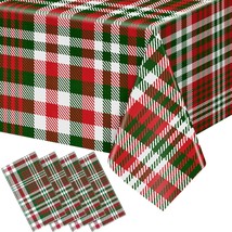 Christmas Plastic Buffalo Plaid Tablecloth 54&quot; X 108&quot; Checkered Party Tablecloth - £19.05 GBP