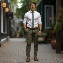 Pauri &amp; Casati Men Olive Chino Cotton Cuffed Slacks Pants Size 56/US38 - $94.05