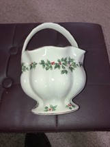 Living Quarters Christmas Holly Porcelain Basket Holiday Candy Dish - £6.84 GBP