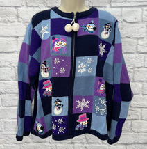 Vintage BP Design Zip Front Cardigan Sweater Size XXL Blue Purple Snowma... - £31.54 GBP