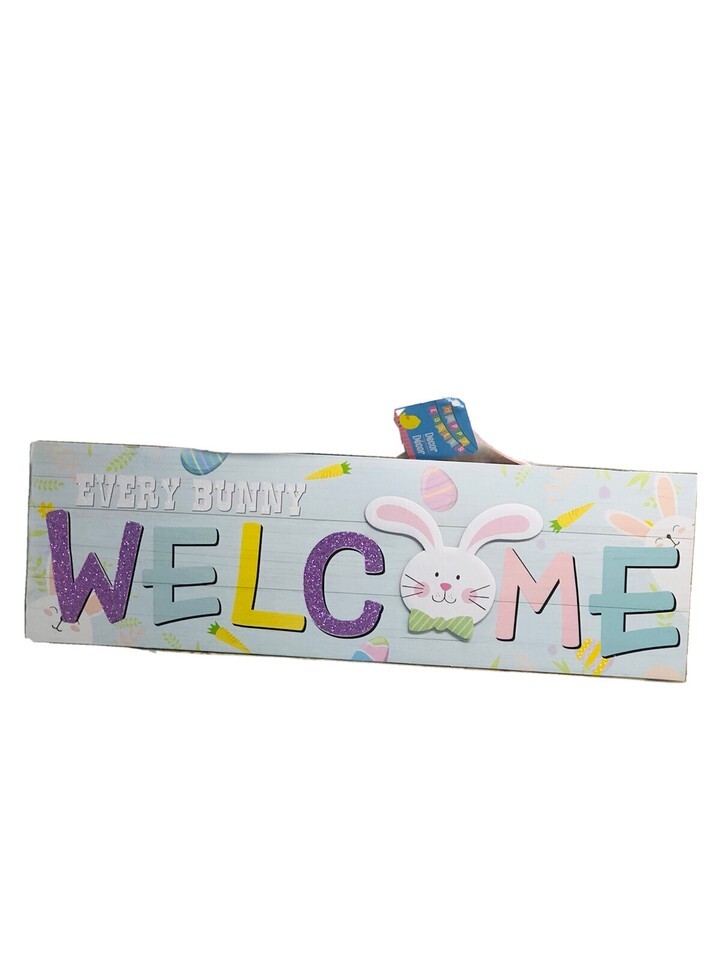 Happy Easter Decor Wall Sign 5.875x18.875inch-Every Bunny Welcome - $18.69