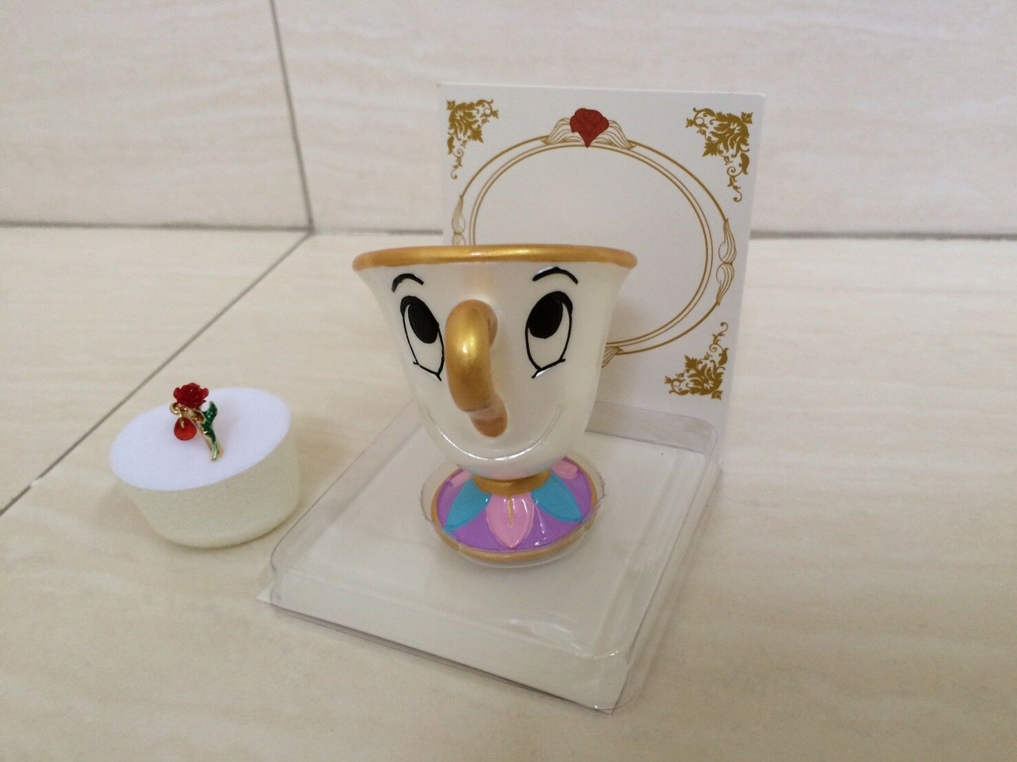 Primary image for Disney Beauty and the Beast Chip Cup and Rose Ring. Pretty Theme. Rare NEW