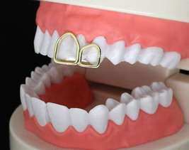 Double Open Face Single Grillz 14k Gold Plated Teeth Upper Top or Lower ... - £7.20 GBP