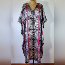 Jaclyn Smith Kaftan OS Dress Mumu Cover Up Luxe Floral Black Pink Grey O... - $36.26