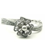 Floral Fashion CZ Bracelet Bangle Platinum Finish - £20.97 GBP