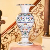 15&quot; Marble Flower Vase Semi Precious Inlay Stone Handmade Work Personalized Gift - £1,659.16 GBP
