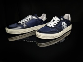 Roberto Cavalli Logo Blue Leather Sneakers Size 13 NIB image 5