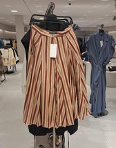 ZARA BNWT 2025. RED TAUPE STRIPED MIDI SKIRT COTTON. 8672/044/104 - $108.55
