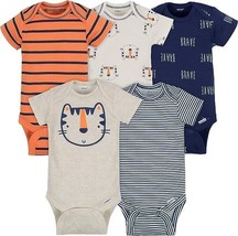 Gerber 5-Pack Boys Tiger Short Sleeve Infant Newborn Bodysuits Brave Orange Blue - £6.67 GBP