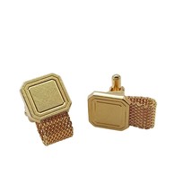 Vintage Gold-Tone Mesh Wrap Cufflinks with Engravable Brushed Geometric ... - $28.06