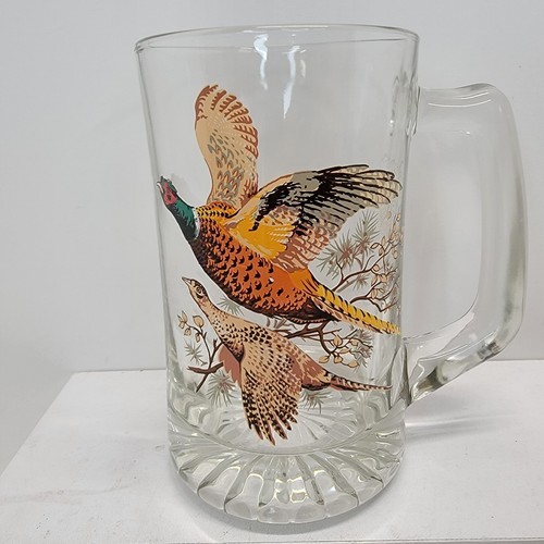 Beer Stein Mug Glass Game Bird Heavy Collectible Flying Pheasant MAN CAVE - $12.86