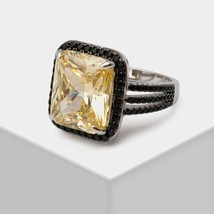 925 Sterling Sliver Cushion Cut Citrine Gemstone Ring Zircon Anniversary Wedding - £59.48 GBP