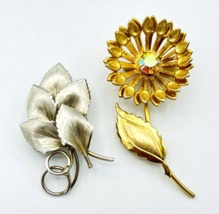 Lot Of Two Vintage Floral Leaf Brooch Pins - £14.24 GBP