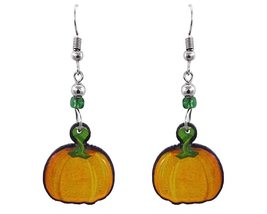 Pumpkin Fall Graphic Dangle Earrings - Womens Fashion Handmade Jewelry Autumn Th - £11.83 GBP