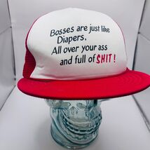 Vintage 80's A Boss Is Like A Diaper Hat Red White Snapback Trucker Cap ... - $15.99