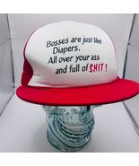 Vintage 80's A Boss Is Like A Diaper Hat Red White Snapback Trucker Cap ... - €13,63 EUR