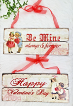 Valentines Day Hanging Wood Signs Be Mine Decor 2 Pc Vintage Style 2 Pc ... - $14.99