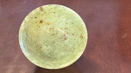 Chinese Jade Bowl Jadeite Nephrite light green w rust colored spots carv... - $88.36 CAD
