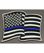 Police Blue Line Wavy flag patch - $8.28 CAD