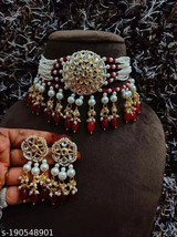 Kundan Choker Meena Necklace Earrings Jewelry Set Trending Bridal Ethnic - £23.90 GBP