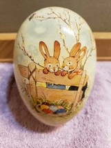 4&quot; Paperboard Paper Decoupage Easter Egg Candy Treat Holder Brown Rabbits - £7.79 GBP