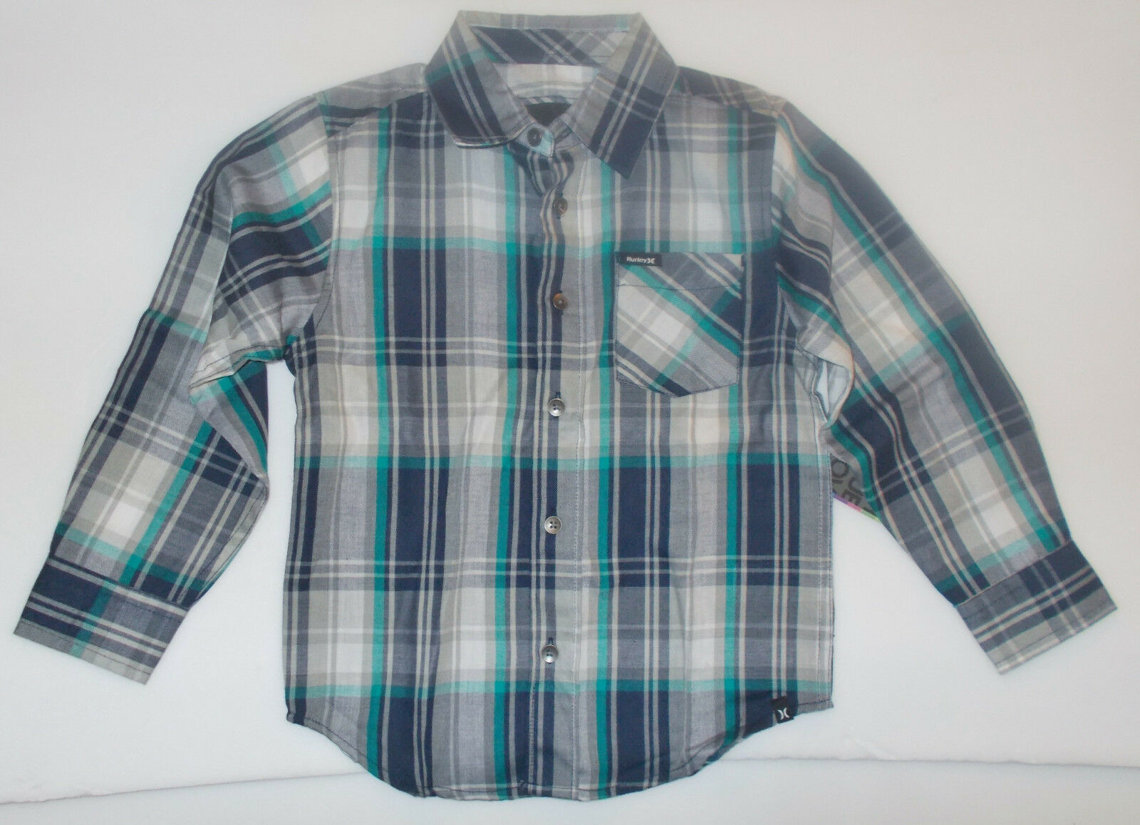 Hurley Boys Long Sleeve Plaid Shirt Gray Black Blue Sizes 4,  NWT - $11.89
