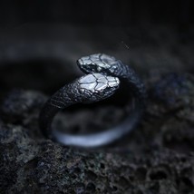 Goth Double Snake Stainless Steel Ring Gothic Reptile Jewelry - £8.49 GBP