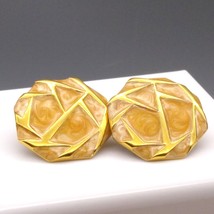 Abstract Octagonal Monet Earrings, Gold Tone Studs with Peach Swirl Enamel - £25.08 GBP