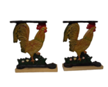 VINTAGE Rooster Set 2 CAST IRON SHELF BRACKETS HAND PAINTED Farmhouse Co... - £21.86 GBP