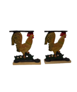 VINTAGE Rooster Set 2 CAST IRON SHELF BRACKETS HAND PAINTED Farmhouse Co... - £22.80 GBP