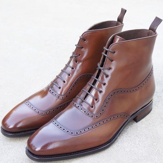 New Handmade Pure Leather High Ankle Brown Leather Boot For Men's
