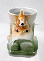 Vintage Egg Cup Bunny Driving Car Lusterware Bottom Stamp Says Foreign - $34.00 CAD