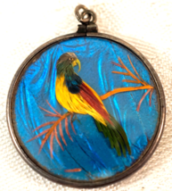 Kingfisher Feather or Butterfly Wing Pendant with Birds Handmade 2 Sided - £198.45 GBP