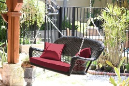 Jeco W00202S-A-FS030 Espresso Resin Wicker Porch Swing with Red Cushion - $388.88