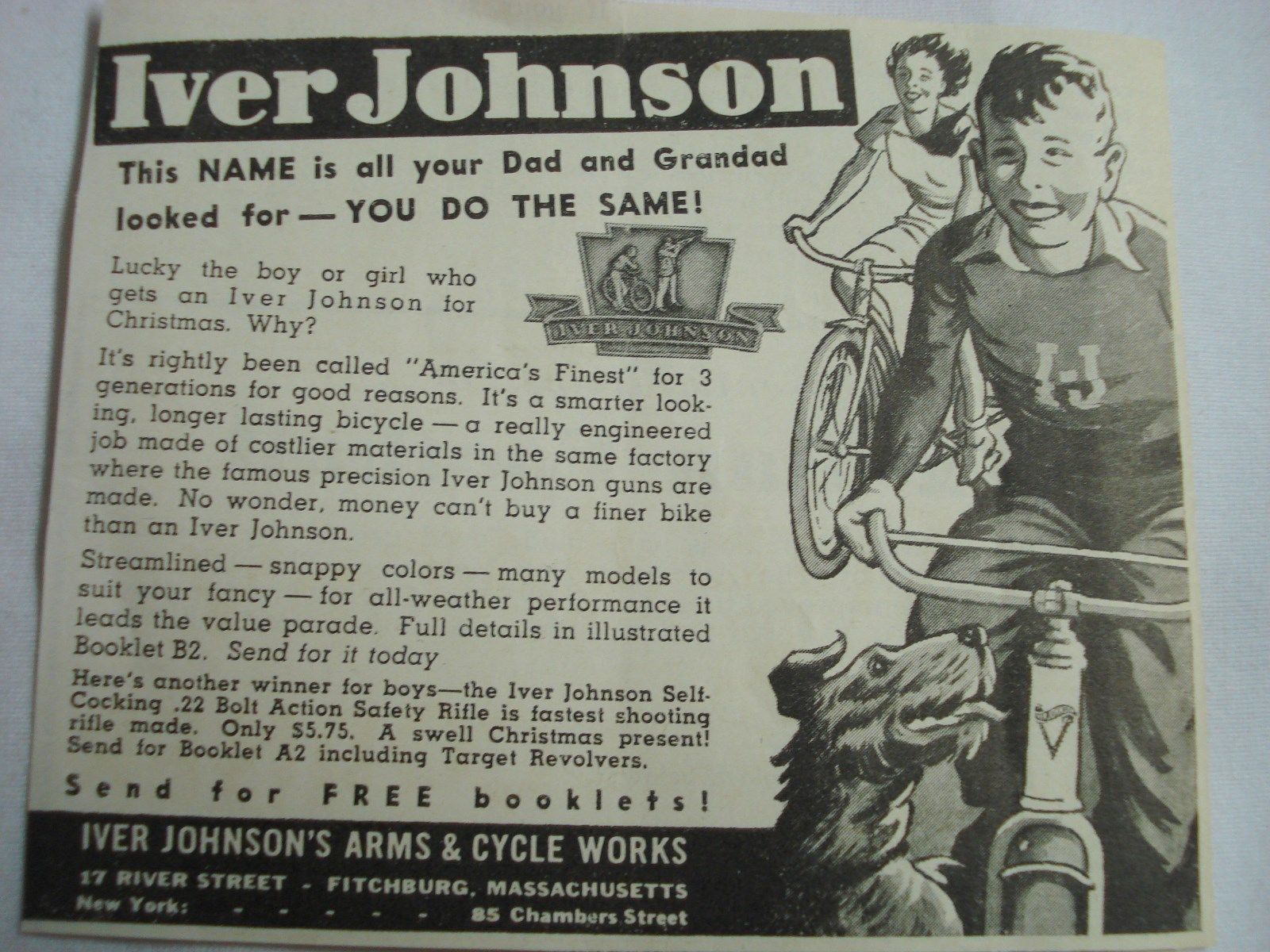 Advertisement from 1939 Iver Johnson Bicycles, Fitchburg, Mass - $9.99
