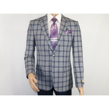 Men Sport Coat by Berlusconi Turkey Soft European Plaid #MK80 05 gray blue image 2