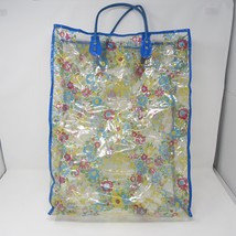 Vtg 1970’s Tote Bag Clear Vinyl Plastic Blue Yellow Flowers Retro Floral... - £15.25 GBP