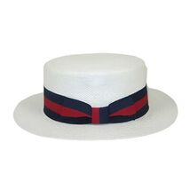 Men's Bruno Capelo Boater Natural Straw Flat Crown Hat BC631 White/Red/Blue image 2