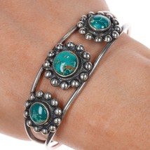 6 3/8&quot; 40&#39;s-50&#39;s Navajo sterling blue gem three turquoise cuff bracelet - $292.05