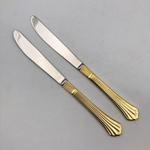 Two (2) Hampton Forge Gold Stainless Scalloped Ribbed Pattern Dinner Knifes 9&quot; - £7.62 GBP