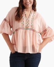 Lucky Brand Plus Size 1X Embroidered Peasant Top Bright Orange B4HP - £31.65 GBP