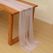 10 Ft White Pearl Table Runner Tulle Fabric Lace Tablecloth Table Runner... - $38.92