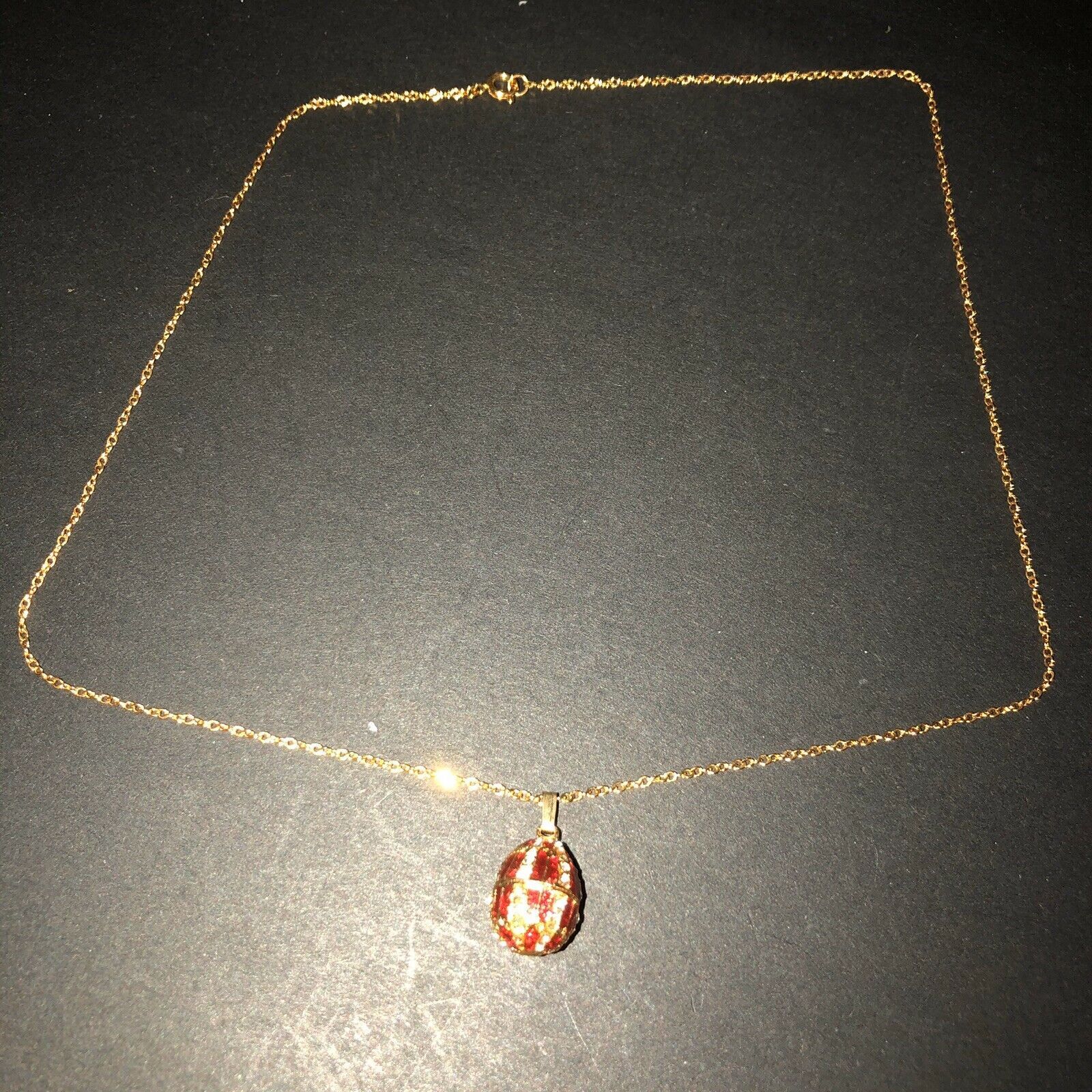 Joan Rivers Gold Tone Chain With Red Enamel And White Crystal Egg - $29.65