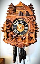 Antique Little Elks &amp; Mountains Pine Trees 1 Day Cuckoo Clock - $167.31