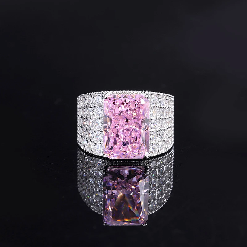 Luxury 10*14MM Crushed Ice High Carbon Diamond Wide Ring 100%-S925 Silver Jewelr - £75.47 GBP