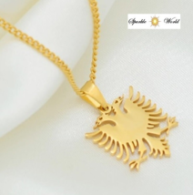 Classic Gold Plated Albanian Eagle Pendant Necklace for Women Coat of Arms - £11.82 GBP